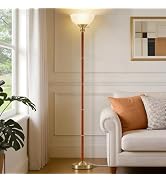 EJIAXIN Wood Floor Lamp for Living Room - Gold Standing Lamp with Glass Shade Torchiere Floor Lam...