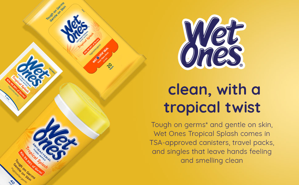 Wet Ones Antibacterial Hand Wipes clean hands tropical splash scent on the go
