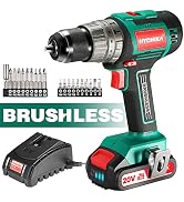 Cordless Drill 20V Max, HYCHIKA Brushless Drill Max Torque 530 In-lbs, 2.0 AH Battery 1H Fast Cha...