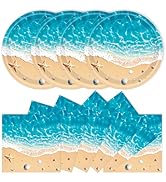 40Pcs Beach Plates and Napkins Party Supplies, Disposable Ocean Waves Birthday Plates Napkins Tab...