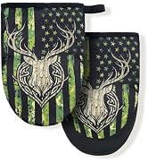 Camouflage Hunting Deer American Flag Mini Silicone Oven Mitts, Heat Slip Resistant Kitchen Glove...