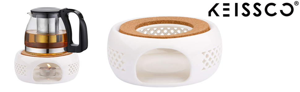 KEISSCO Teapot Warmer, Ceramic Teapot Heater with Cork Cushion Coffee Tea Warmer