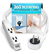ELECTERY 3 Ft Extension Cord – 360° Rotating Flat Plug, 16 AWG, Slim White Power Cable for Tight ...