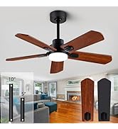 ducrew 42" Wood Ceiling Fan with Light and Remote, Quiet Reversible DC Motor, 5 Blade Walnut/Blac...