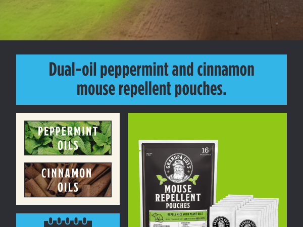 Dual-oil peppermint and cinnamon mouse repellent pouches