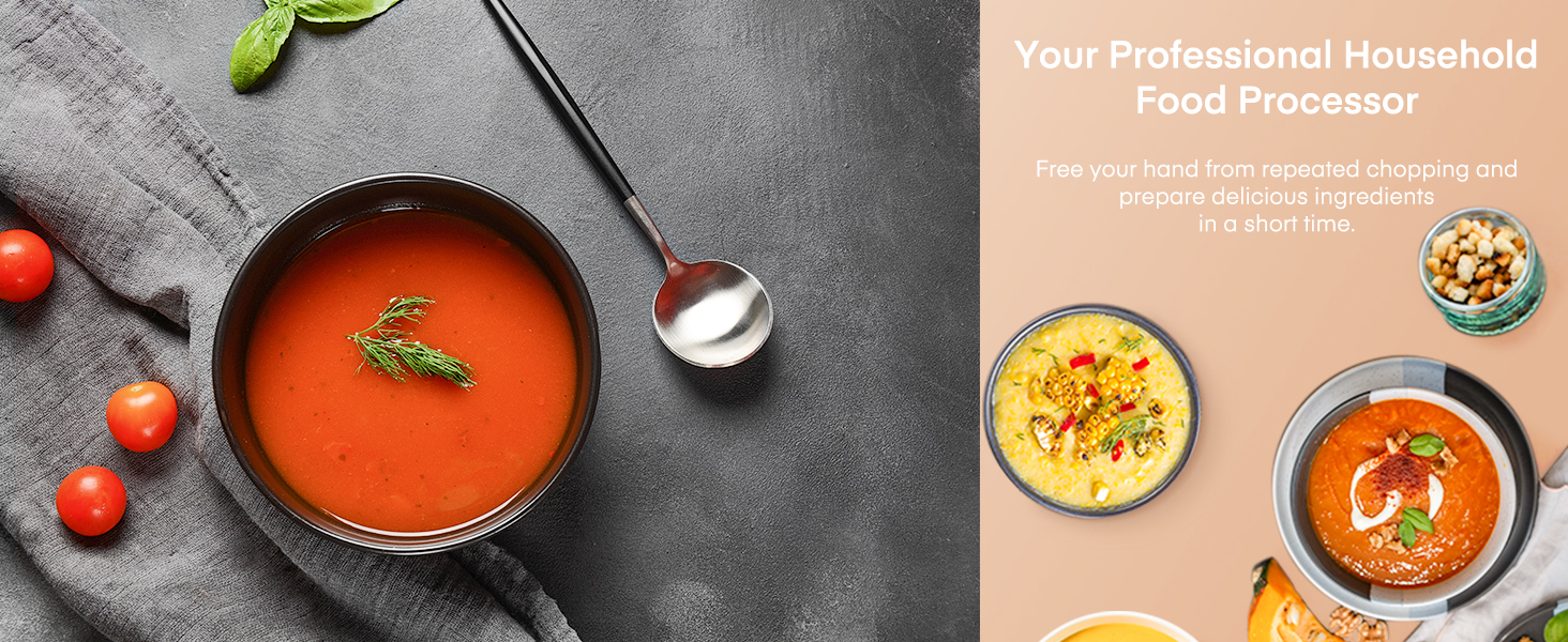a pot of soup and a spoon on a table