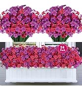 AmberFun 24 Bundles Artificial Flowers for Outdoors, Realistic Fake Silk Flowers for Outside Deco...