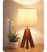 GOEBLESON Tripod Table Lamp, 14.6 Inch Small Bedside Lamp with Beige Linen Shade, Modern Nightsta...