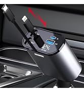 ROADRESS Retractable Car Charger with Dual Retractable Cords, Type-C Cable Fast Charging Up to 10...