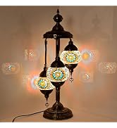 GOGERS Turkish Mosaic Table Lamp, 3 Globe Style Decorative Lamp with Handmade Glass Shades, Vinta...