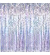 PatiCool Iridescent Party Decorations Thicken Iridescent Streamers 2 Pack 3.3x6.6 FT, Holographic...