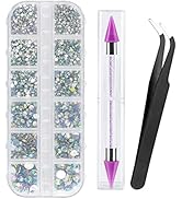 Canvalite 1500PCS Rhinestones Flat Back Gems, Nail Rhinestones Nail Art Gems with Pick Up Tweezer...