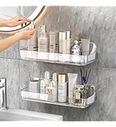 CGBE 2-Pack Acrylic Shower Shelves, Large Capacity Adhesive Shower Shelf, No Drilling Adhesive Ba...