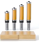 REKCKRUL 4Pcs Top and Bottom Bearing Flush Trim Router Bits Set, 1/2 Inch Shank, 3/4