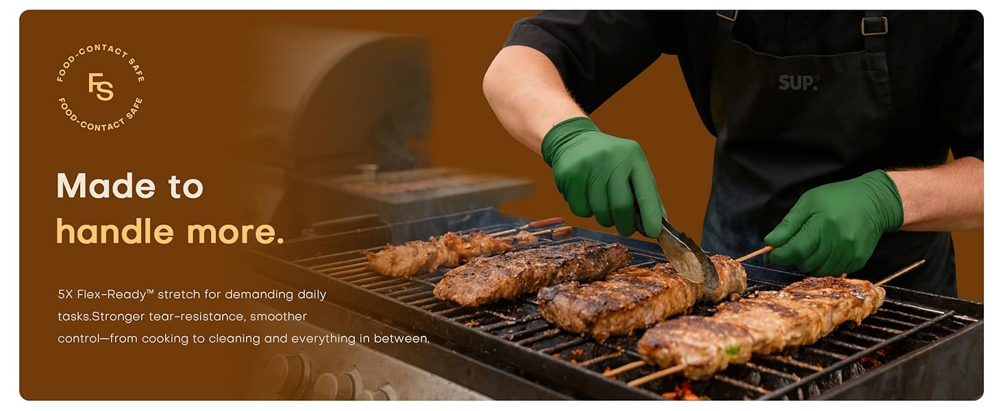 5X Flex-ReadY stretch for daily tasks tear-resistance smoother control cooking to cleaning