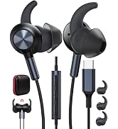 USB Type C Headphone 5FT Wired Earbuds Anti-Loose Wingtip Noise Canceling in-Ear Earphone with Mi...