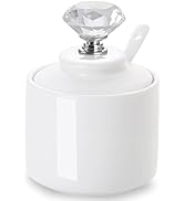 ONTUBE Porcelain Sugar Bowl with Crystal Lid and Spoon,8oz White (Crystal silver)