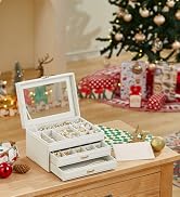 Vlando Jewelry Box Organizer, Leather Mirrored Jewelry Case in Princess Style, Necklaces Earrings...