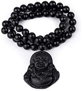 vv8oo Bian Stone Necklace Maitreya Pendant Black Beads Fengshui Round Patron Saint for Men Women ...