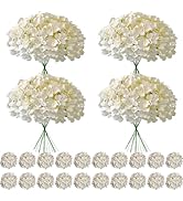 Cherica 100 Pcs Faux Champagne Hydrangea Artificial Flowers Bulk, Fake Silk Hydrangea Flowers Hea...