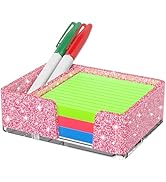 Kucle Sticky Note Holder with Pen Slot, Glitter Pink Acrylic Notepad Holder 3x3 in Self-Stick Not...