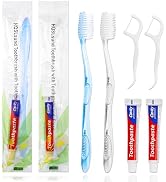 HQSLsund 100 pcs Disposable Toothbrushes with Toothpaste Floss Individually Wrapped, 2 Color Toot...
