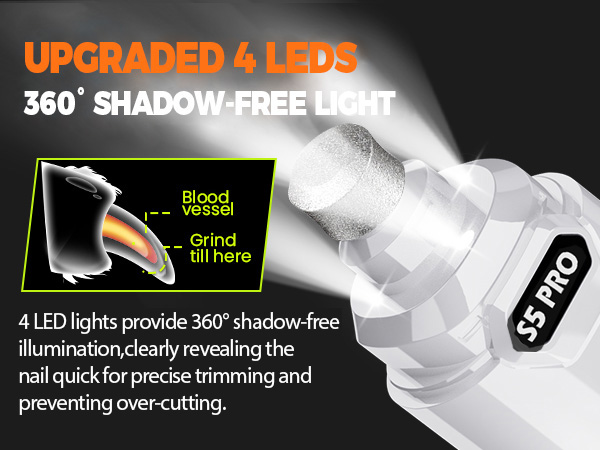 dog nail grinder with upgare 4leds shadow-free light
