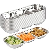 18 Pcs Soy Sauce Dishes, Stainless Steel Divided Dip Bowls, Korean 3-Compartment Sauce Plates for...