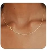 Thaivor Initial Necklaces for Women Dainty Gold Letter Necklace Sideways Initial Necklace Cute Na...