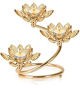 Kehail Gold 1 Pc Crystal Flower Shaped Candle Holder Set, 3-Arm Metal Votive Tea Light Candlestic...