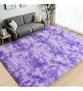 Lairep Large Area Rugs for Living Room Bedroom, 4x6 Feet Tie-Dyed Purple Fluffy Shag Rugs, Ultra ...