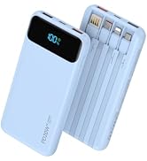 Nusyddy Portable Charger 10000mAh PD20W w/4 Built-in Cables/6 Outputs Blue | PD20W Fast Charging,...
