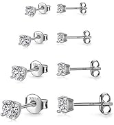 925 Sterling Silver Stud earrings Set | White Gold Plated Hypoallergenic Stud Earrings | Cubic Zi...