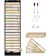 REGELETO Boho Daily Schedule Pocket Chart with 18+1 Pockets, 30 Pcs Double-Sided Reusable Cards, ...