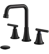 Bathroom Faucet 3 Hole, Matte Black Bathroom Sink Faucet with Drain Assembly and Supply Lines, Sq...
