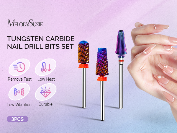 MelodySusie 3Pcs Nail Drill Bits Set, Purple
