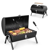 Portable Charcoal Grill with Thermometer, HaSteeL Small Tabletop Barbecue Grill Smoker for Outdoo...