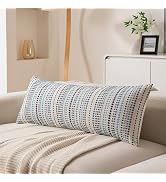 KOOLIFE Boho Long Lumbar Body Decorative Throw Pillow Covers 14x36 Inch Pack of 1 Blue Woven Stri...