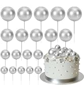ASTARON 20 Pcs Ball Cake Topper Decorations Mini Balloons Cake Topper Sticks Silver Balls Cake Pi...