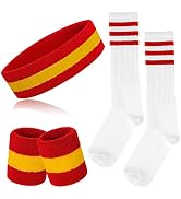 5 Pieces Sweatbands Striped Socks Set Sports Headband Wristbands High Tube Socks 80s Accessories ...