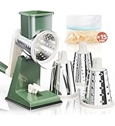Nexsujo Upgraded Rotary Cheese Grater with 3 Interchangeable Stainless Steel Drums, One-Press Pow...