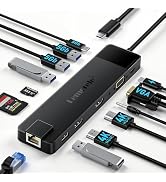 Lemorele 13 in 1 USB C Docking Station for Triple Monitors, Dual 4K HDMI, 1000M RJ45, VGA, 4 USB ...