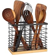 TACGEA Utensil holder for Kitchen Counter, Kitchen Cooking Utensil Holder Organizer with Wooden B...