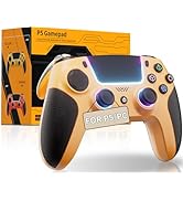CAWOOSOO Yellow Wireless Controller Compatible for PS5/Pro/Slim/PC, Gradient Color RGB mode & hap...