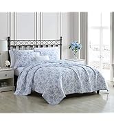 Laura Ashley - Full/Queen Quilt Set, Reversible Cotton Bedding with Matching Sham, Medium-Weight ...