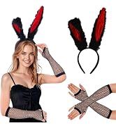 Haakong Bunny Costume Set for Women Bunny Ears Headbands with Fishnet Gloves Party Costume Access...