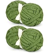 Olive Green Chunky Chenille Yarn for Easy Crocheting Hand Arm Knitting, Super Bulky Soft Plush Wa...