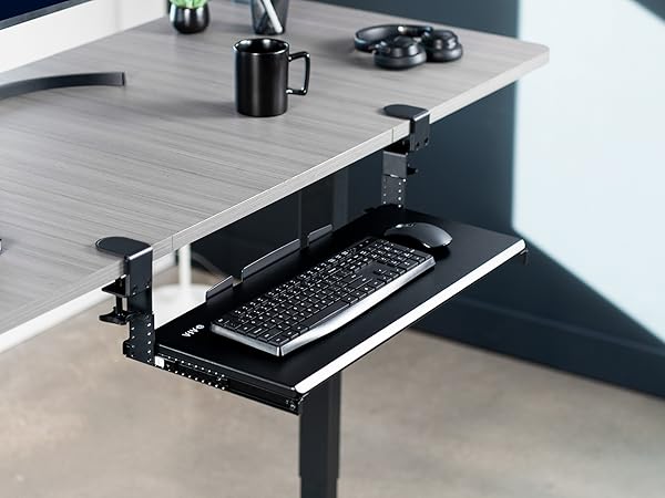 Clamp-on Height Adjustable Keyboard Tray