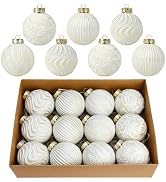 White and Gold Christmas Ornaments Set, 12 Pcs 3.15 inches Christmas Tree Decorations Large Shatt...