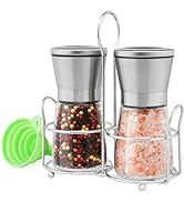 M JINGMEI Stainless Steel Salt and Pepper Grinder Set - Short Glass Shaker, Pepper Mill & Salt Mi...
